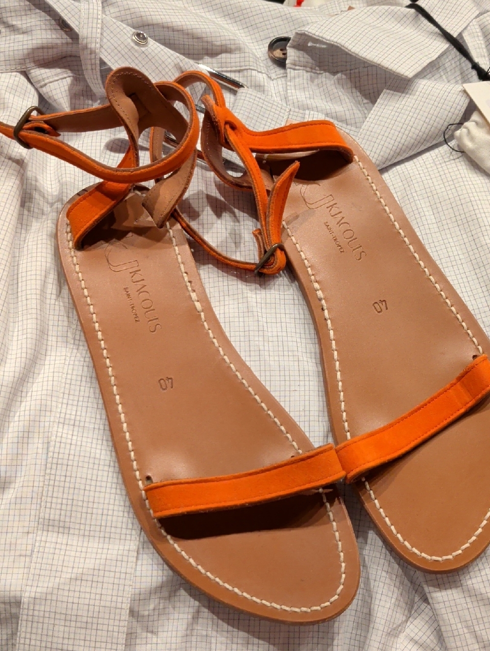 K.Jacques Orange Leather Ankle-Strap Sandals